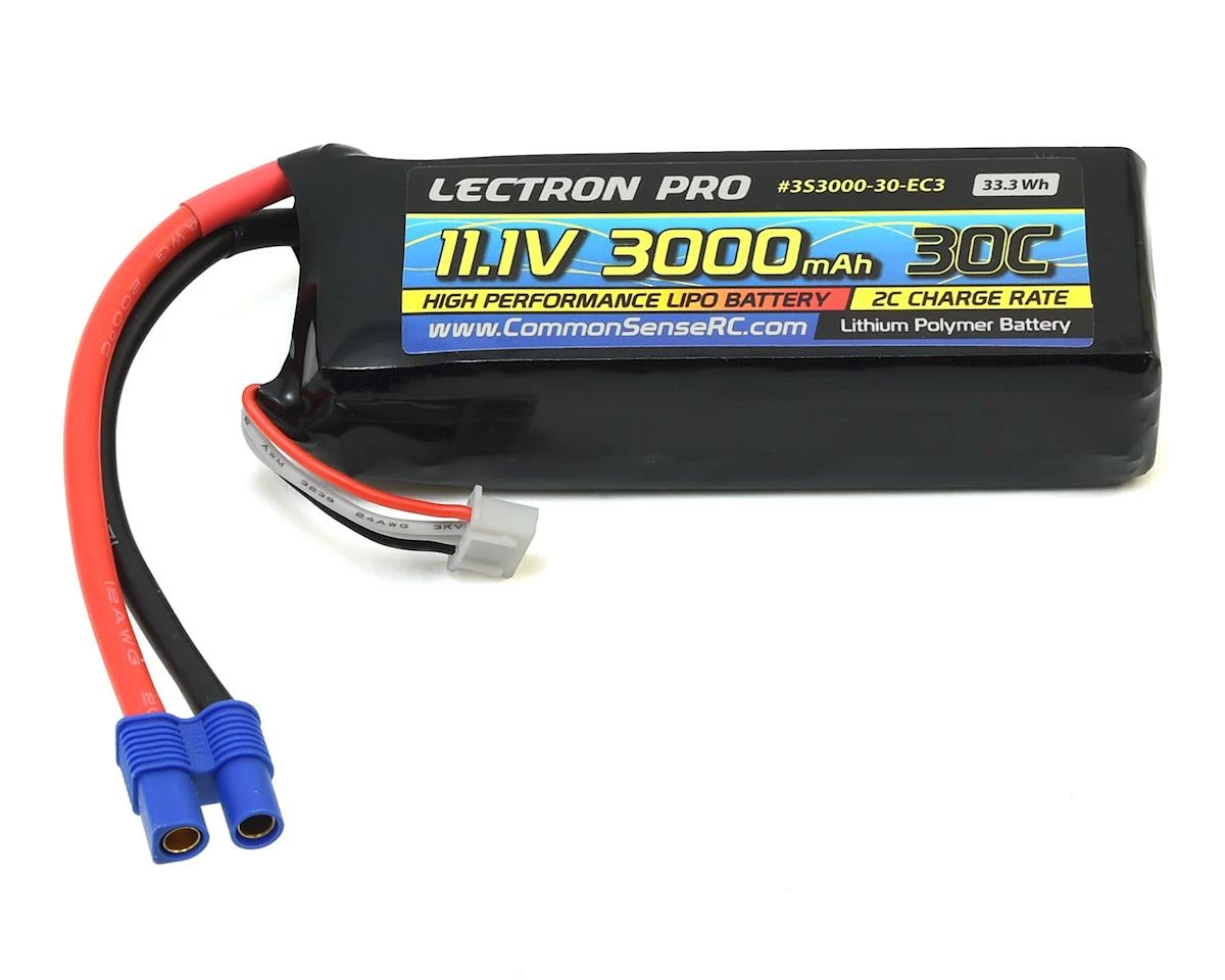 Common Sense RC Lectron Pro 3S LiPo 30C LiPo Battery (11.1V/3000mAh) w/EC3 Connector 1 Common Sense RC Lectron Pro 3S LiPo 30C LiPo Battery (11.1V/3000mAh) w/EC3 Connector
