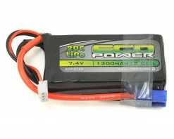 EcoPower "Electron" 2S LiPo 20C Battery (7.4V/1300mAh) w/EC3 Connector