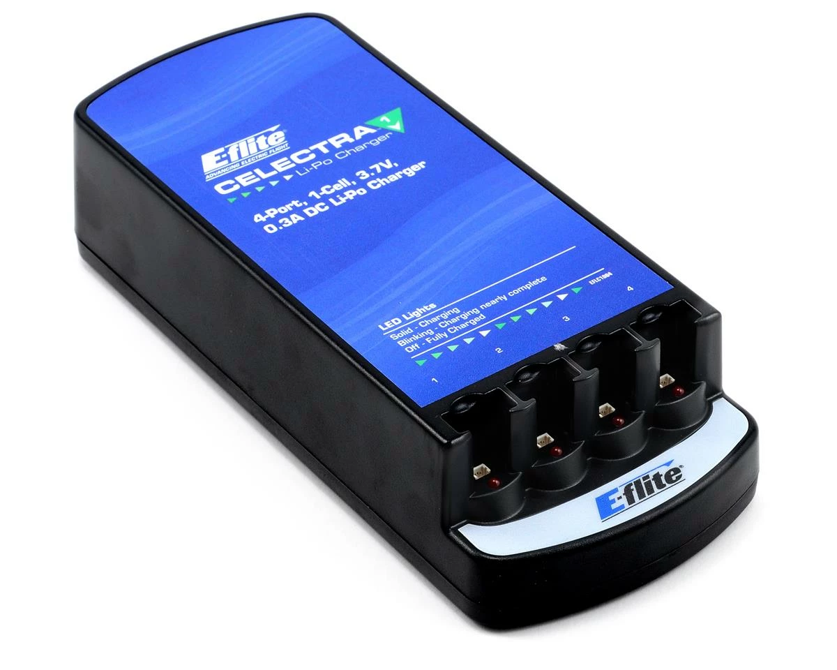 E-flite Celectra 4-Port 1S 3.7V 0.3A DC Li-Po Charger 1 E-flite Celectra 4-Port 1S 3.7V 0.3A DC Li-Po Charger