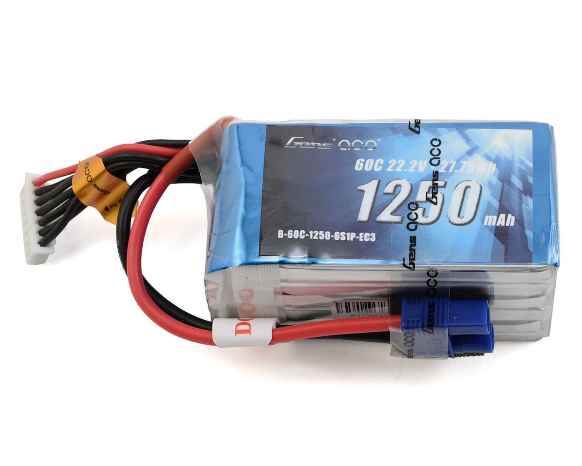 Gens Ace 6s LiPo Battery 60C (22.2V/1250mAh) w/EC3 Connector 1 Gens Ace 6s LiPo Battery 60C (22.2V/1250mAh) w/EC3 Connector