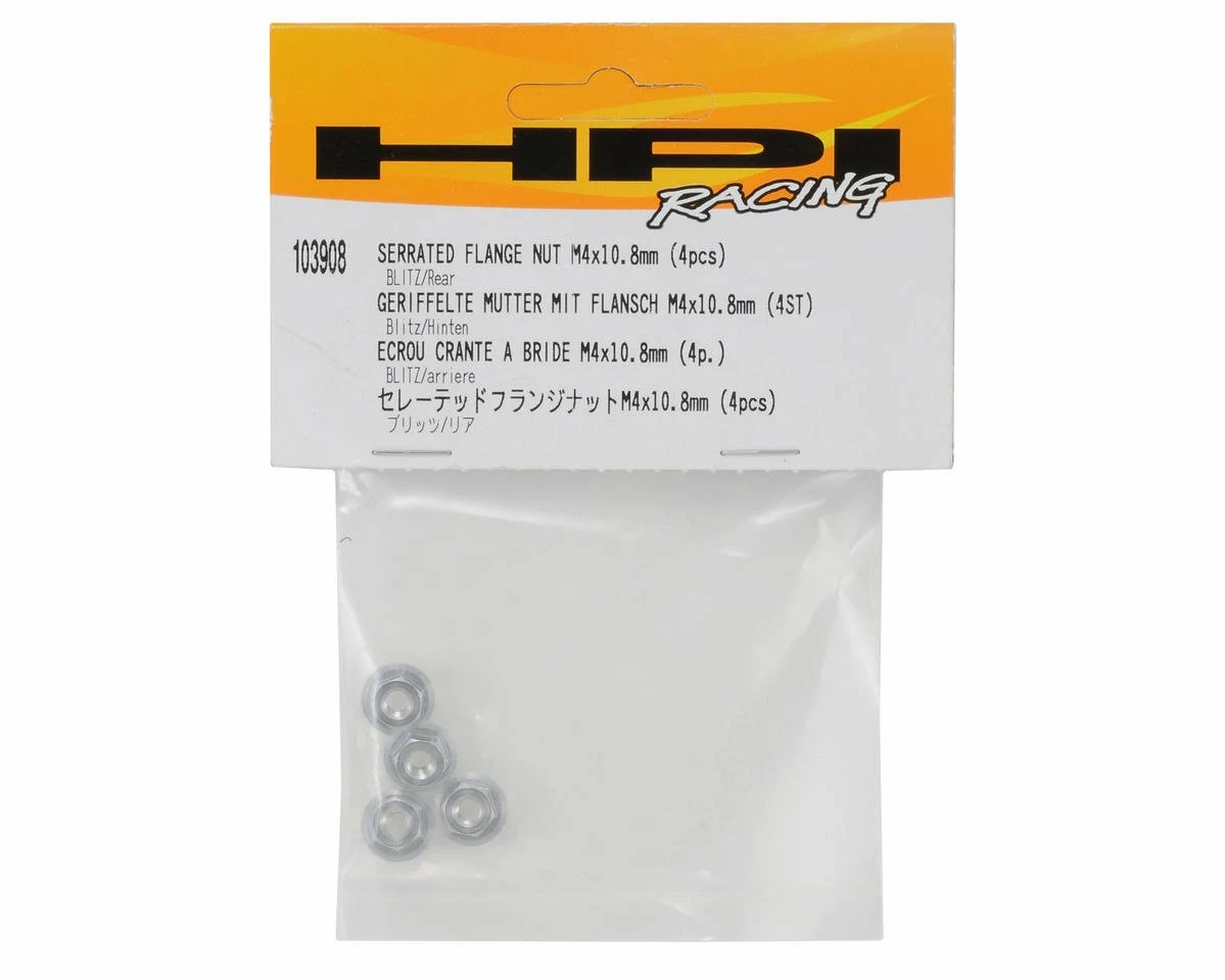 HPI 4x10.8mm Serrated Flanged Nut (4) 2 HPI 4x10.8mm Serrated Flanged Nut (4) - Image 2