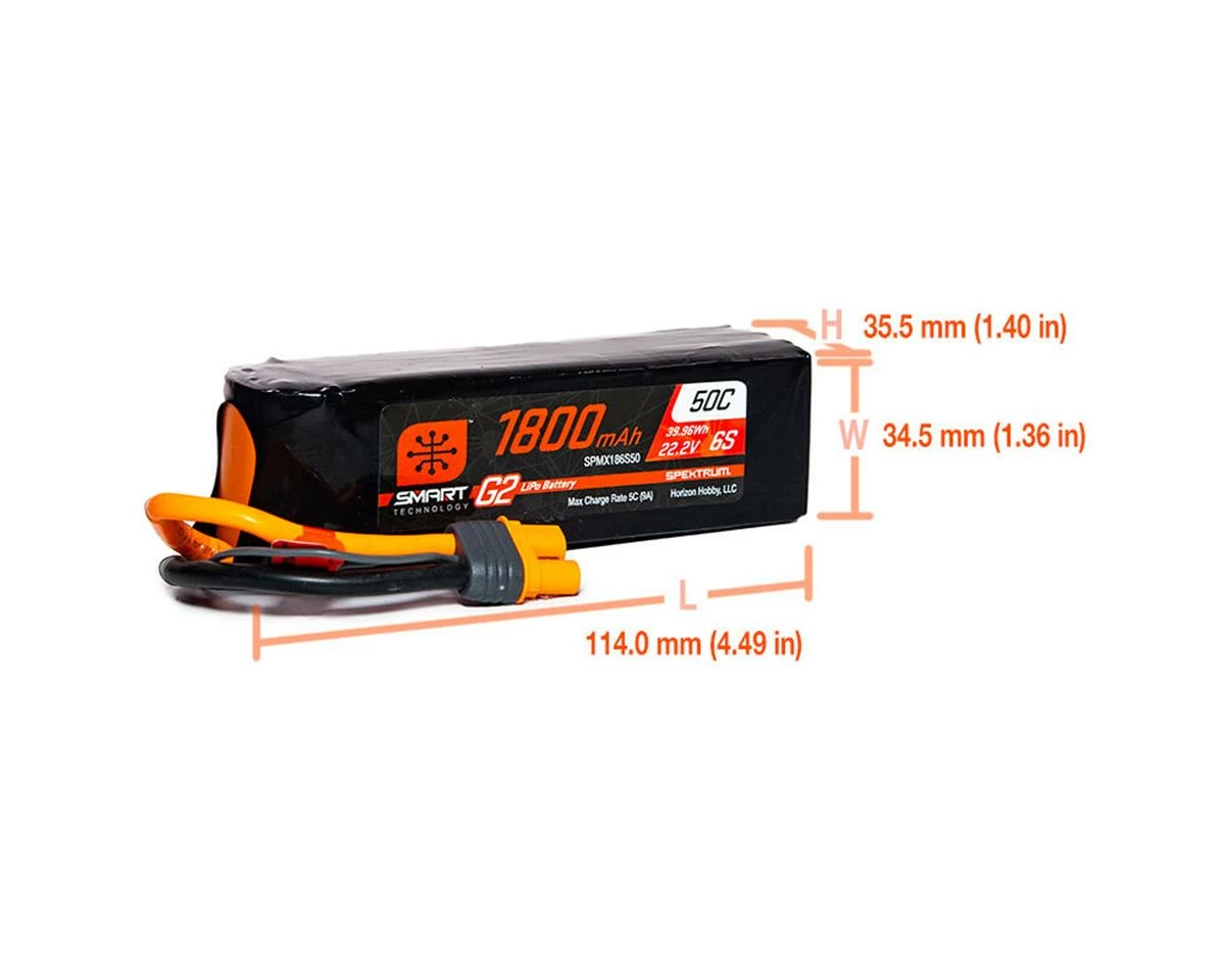 Spektrum RC 6S Smart G2 LiPo 50C Battery Pack (22.2V/1800mAh) w/IC3 Connector 3 Spektrum RC 6S Smart G2 LiPo 50C Battery Pack (22.2V/1800mAh) w/IC3 Connector - Image 3