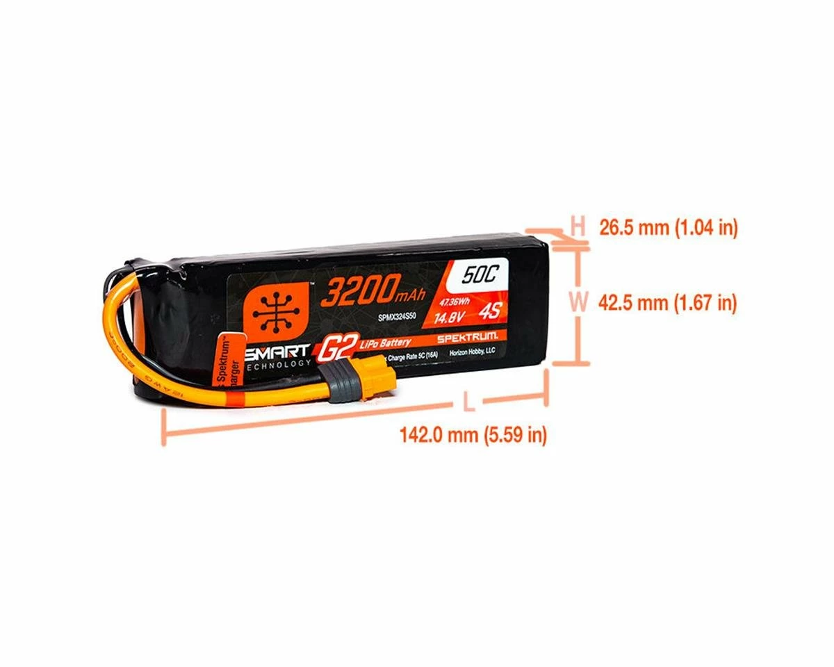 Spektrum RC 4S Smart G2 LiPo 50C Battery Pack (14.8V/3200mAh) w/IC3 Connector 3 Spektrum RC 4S Smart G2 LiPo 50C Battery Pack (14.8V/3200mAh) w/IC3 Connector - Image 3