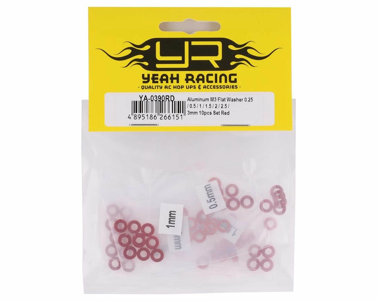 Yeah Racing 3x0.25/0.5/1.5/2/2.5/3mm Flat Washer Set (Red) (70) 2 Yeah Racing 3x0.25/0.5/1.5/2/2.5/3mm Flat Washer Set (Red) (70) - Image 2